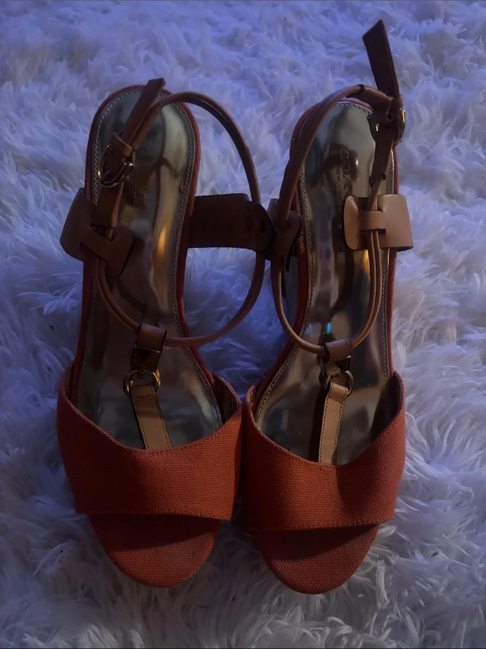 COACH Wedge Sandals in Orange with Cork Platform